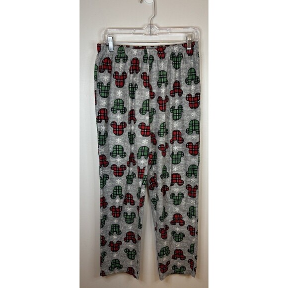 DISNEY Gray w/Red Green Mickey Pajama Pants Fleece Comfort Lounge Medium Holiday - Picture 1 of 6